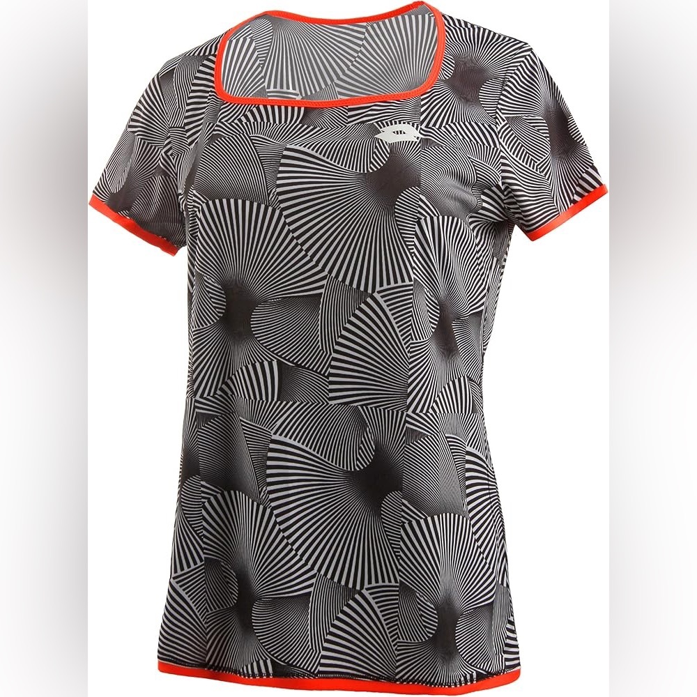 LOTTO Tech Tennis Tee Short Sleeve T-Shirt Black White Orange Trim Size Medium